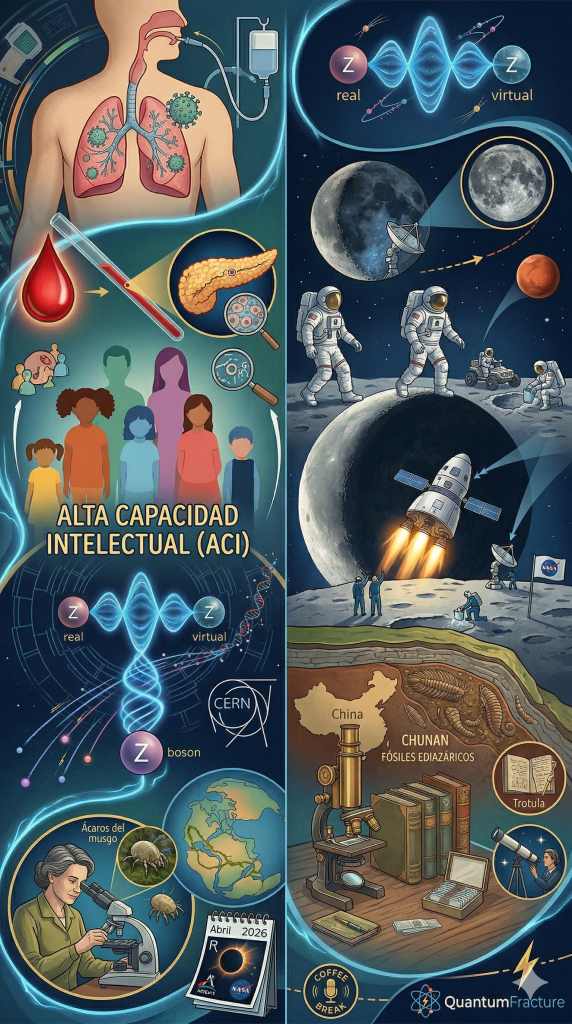 "¿Sabías que la vida compleja en la Tierra es 4 millones de años más antigua de lo que decían los libros? 🦴🇨🇳 O que el CERN acaba de demostrar que las partículas 'fantasma' (virtuales) pueden entrelazarse con las reales? ⚛️👻

Esta semana ha sido una LOCURA científica:

Buscamos agua en la Luna para ir a Marte 🚀

Moléculas de ADN en asteroides (¿venimos de fuera? 🤔)

Y un nuevo test que detecta 8 veces más niñas con altas capacidades. 🧠✨